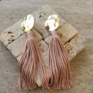 Gold and Tan Tassle Earrings